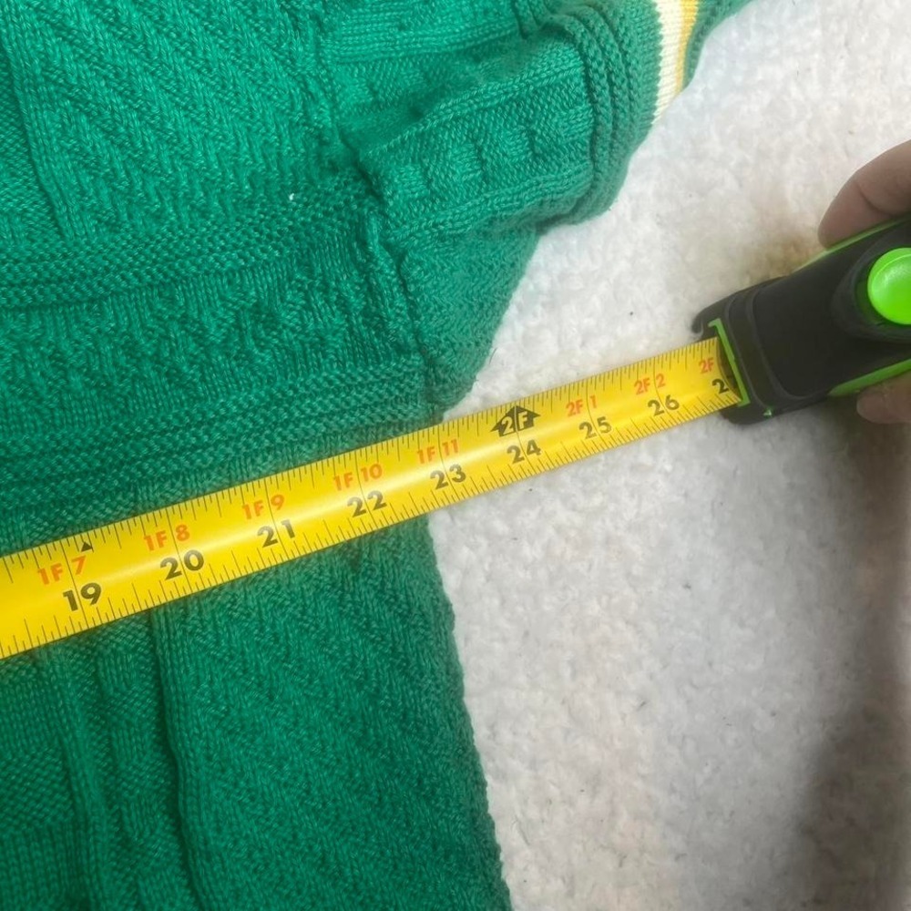 Vintage Blarney Woolen mills men green cable knit sweater fisherman Ireland L - Picture 6 of 7